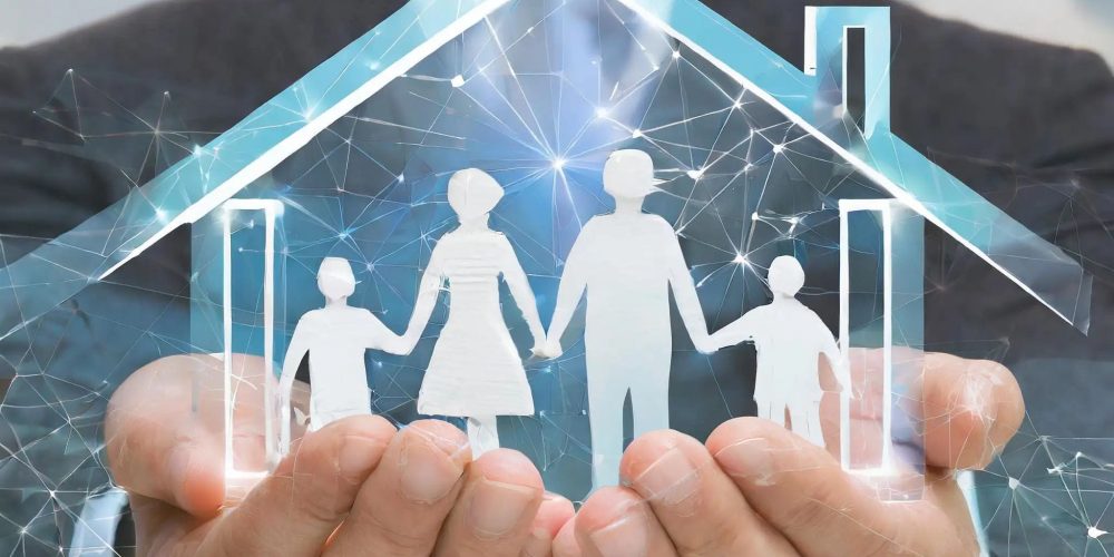 illustration d'une famille dans les mains d'un homme